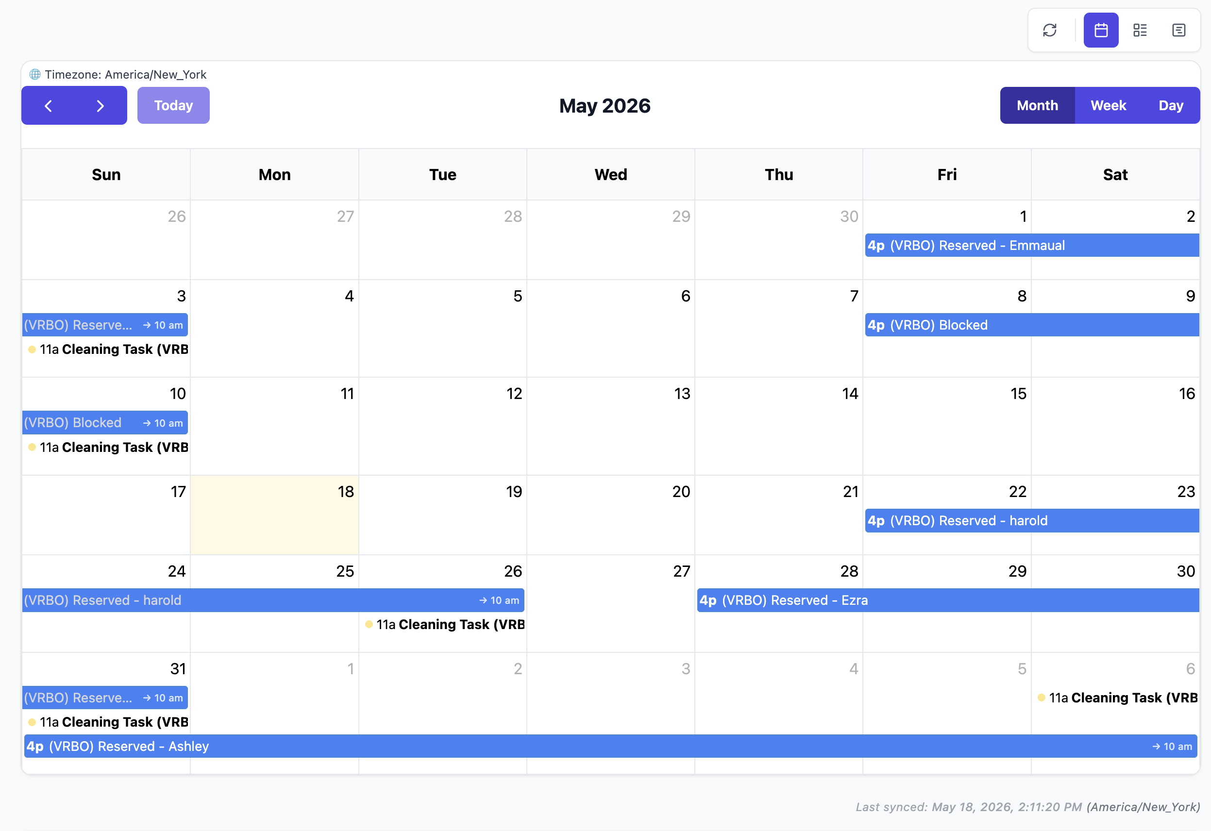 TurnCal calendar view showing bookings and turnover-related events